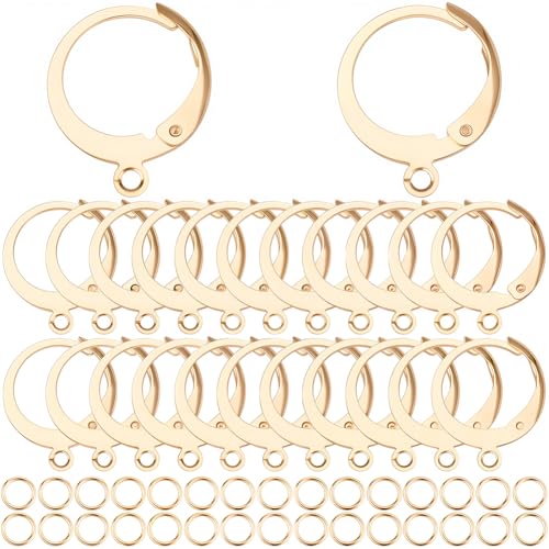 SUNNYCLUE 1 Box 180Pcs Earring Findings Kit 80Pcs Real 18K Gold Plated Stainless Steel Leverback Earring Hooks 100Pcs Open Jump Rings Hypoallergenic Huggie Lever Back Ear Wires for Jewelry Making Kit - color: 80pcs 18k Gold Plated Leverbacks & 100pcs Open