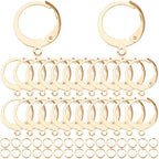 SUNNYCLUE 1 Box 180Pcs Earring Findings Kit 80Pcs Real 18K Gold Plated Stainless Steel Leverback Earring Hooks 100Pcs Open Jump Rings Hypoallergenic Huggie Lever Back Ear Wires for Jewelry Making Kit - color: 80pcs 18k Gold Plated Leverbacks & 100pcs Open