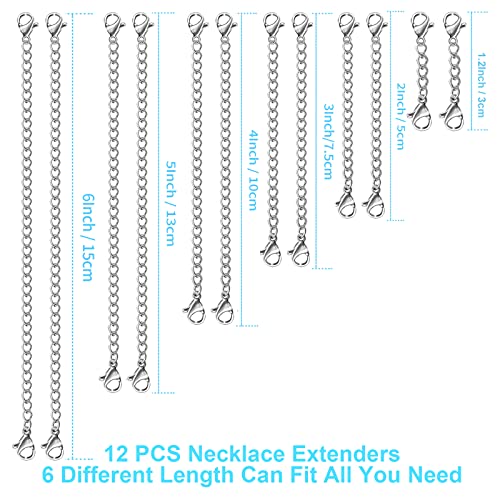 UUBAAR 12 PCS Necklace Extenders - Stainless Steel Necklace Extension Chain for Jewelry, Bracelets & Anklets (1"-6" Lengths, Silver) - color: Silver
