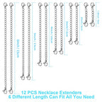 UUBAAR 12 PCS Necklace Extenders - Stainless Steel Necklace Extension Chain for Jewelry, Bracelets & Anklets (1"-6" Lengths, Silver) - color: Silver