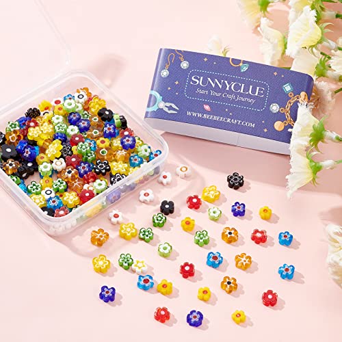 SUNNYCLUE 1 Box 200Pcs 10 Styles Handmade Millefiori Lampwork Glass Beads Flower Flat Round Loose Spacer Bead for DIY Necklace Bracelet Earring Jewelry Making Handmade Crafts - color: 200pcs Flower Small Beads