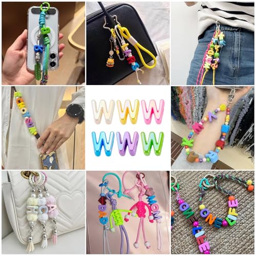 Beadthoven 20pcs Big Letter W Beads Large Hole Bubble Alphabet Acrylic Beads Charm Iridescent Plastic W Shape Loose Chunky Spacers for Jewelry Making Bracelet Necklace Keychains Shoelaces Crafts - color: W