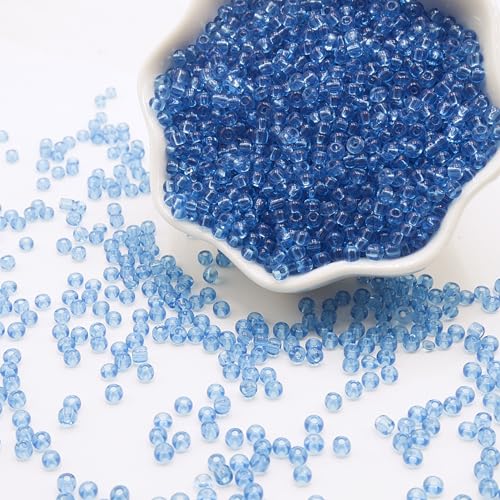 Blue Glass Seed Beads 5000 Pcs, 3mm Small Craft Pony Beads Bulk for Bracelets, DIY Necklace Ring Waist Chain - color: Lake Blue