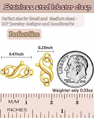 Dailyacc Double Opening Lobster Clasp 316 Stainless Steel Silver and Gold Pleted Necklace Bracelet Extender Clasps and Closures for DIY Jewelry - color: Gold 3Pcs, size: 12mm × 6mm
