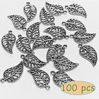 Heather's cf Four Leaf Clover Silver Leaf Beads 100-150 Pcs Leaves Craft Antique Leaf Charms for Crafting Leaf Pendant Charm for Necklace Bracelet Earring Making Fall Leaf Beads Set - color: Silver Filigree Leaf