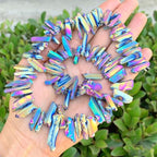 Adabele 15 Inch Natural Raw Healing Crystal Quartz Gemstone Loose Beads Small Drilled 15 Inch Rainbow AB Titanium Coated Chakra Gem Stone Drop Stick GA5 - color: Rainbow Ab, size: Small Size (15 Inch/1 Strand)