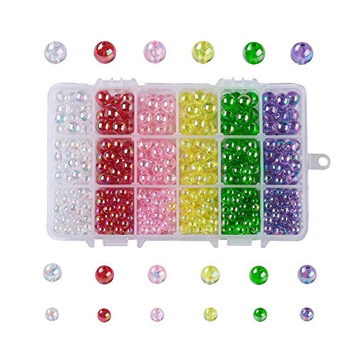 Craftdady 720Pcs 6 Colors Transparent Tiny Acrylic Round Spacer Beads 6mm 8mm 10mm Loose Pony Beads for Jewelry Making - color: Mixed AB Colors, size: 3 Sizes