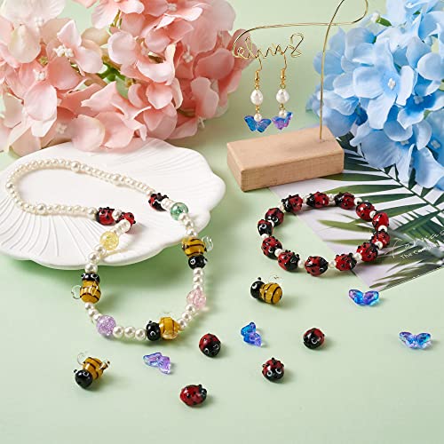 Pandahall 50Pcs Red Ladybug Bees Butterfly Lampwork Glass Beads Set Assorted Handmade Animal Insect Loose Spacer Beads for DIY Jewelry Bracelet Necklace Making (Hole: 1-2mm)