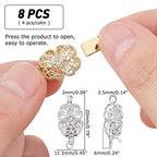 arricraft 8 Sets Filigree Necklace Clasps, Brass Rhinestone Box Clasps Jewelry Slide Clasps for Necklace Bracelet Connectors Knotted Jewelry Making DIY Craft (Platinum & Golden)