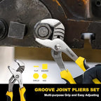 TOPLINE 4-piece Groove Joint Pliers Set with Bi-Material Handles, Tongue and Groove Pliers Set Included 12-in, 10-in, 8-in and 6-in, Perfect for Plumbing Repair and Basic Home Maintenance - style: Bi-Material Handle