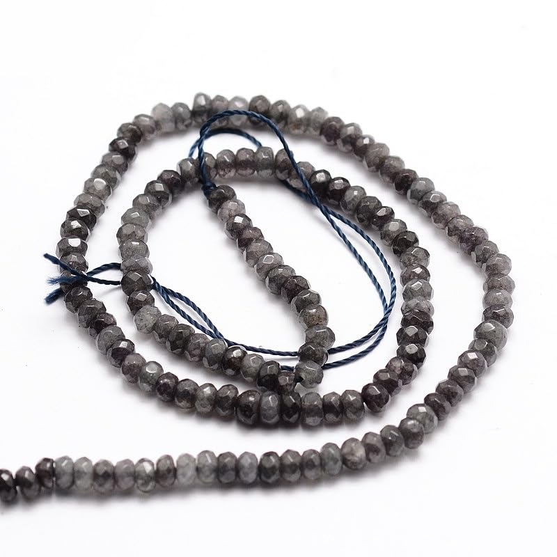 115pcs 4x2mm Rondelle Faceted Natural Jade Beads, Dyed Stone Beads Abacus Disk Stone Spacer Charm Bead for DIY Bracelet Necklace Jewelry Making Keychain Phone Chain Ornament, Gray - color: Gray