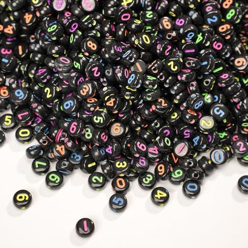 800pcs Number Beads Colorful Black Round Number Letter Beads 0-9 Mixed 4x7mm Plastic Shape Loose Beads for Jewelry Making Bracelets.