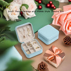 Vlando Small Travel Jewelry Box Organizer Display Case for Girls Women Gift Rings Earrings Necklaces Storage, Blue - color: Blue