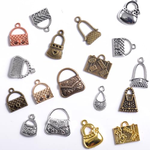 stino Metal Charms for Jewelry Making 100gram, Bulk Tibetan Silver & Gold Plated Trinkets for Earring Necklace Jewelry Making and Findings - color: Handbag Glod Silver