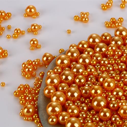 1000PCS Assorted Beads No Holes, 3-10mm Crafts Pearls, Orange Loose Round Beads for Vase Fillers, DIY, Table Scatter, Wedding, Birthday Party, Home Decoration - color: Orange