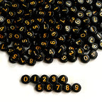Amaney 500pcs Black Acrylic Gold Number Beads 7x4mm Mixed Acrylic Round Shape Loose Beads - color: BlackGold, size: 7x4mm