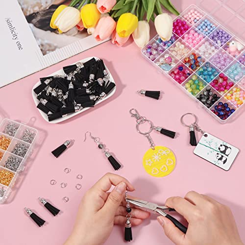 Keychain Tassels Bulk, Paxcoo Small Tassels for Jewelry Making, 50pcs Leather Tassel Keychain Charms with 50pcs Jump Rings for DIY Key Chain Craft, Black - color: Black