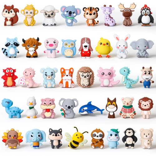 Ferreve 40 Pcs 3D Animal Silicone Focal Beads for Pens, Keychain Making, Focal Beads Bulk for Beadable Keychain DIY Crafts Bracelet Necklace Phone Chain Charms Jewelry Making (Cute Style) - style: Cute Style