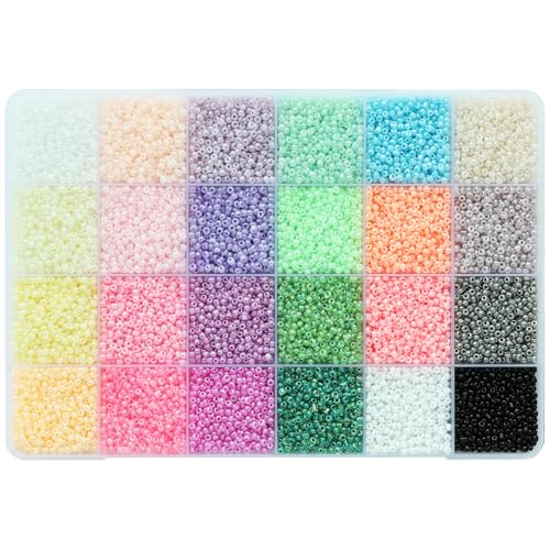 Bala&Fillic Size 11/0 Ceylon Color Seed Beads About 14400pcs in Box,24 Multicolor Assortment Size 11/0 Glass Seed Beads for Jewelry Making(600pcs/Color, 24 Colors) - color: 24 Ceylon Colors-11/0, size: 2.4mm