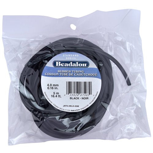 Beadalon Rubber Tubing - Neoprene, Black, 4.0 mm / 0.16 in - 5 m / 16.4 ft - size: 4.0 mm / 0.16 in - 5 m / 16.4 ft