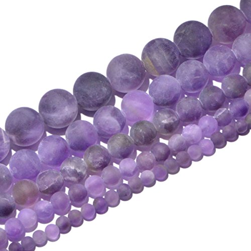 AD Beads Beautiful Natural Matte Gemstone Round Spacer Loose Beads 4-12mm (10mm, 15 Matte Amethyst) - color: 15 Matte Amethyst, size: 10mm