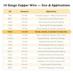 14 Gauge/1.6mm Copper Wire 2 Pound Spool – 152 feet Versatile 99.9% Pure Dead Soft Bare Wire with Polishing Cloth & COA for Electroculture Gauge Gardening, Jewelry Making, Sculpting & DIY - size: 14 Gauge, style: 2 Pound
