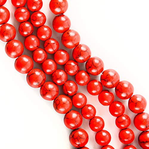 RayLineDo® 50Pcs 8mm Natural Red Turquoises Stone Round Beads Loose Beads Wholesale for Jewelry Making - color: Red Turquoise, size: 8mm