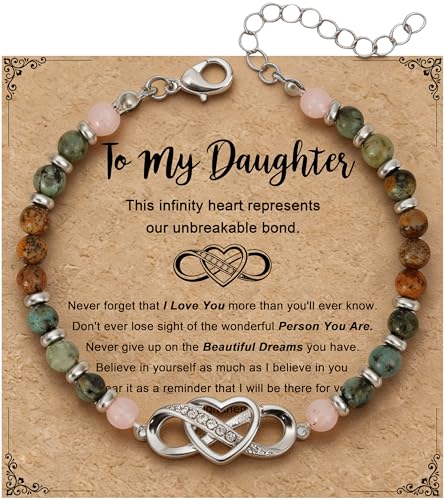 Infinity Love Bracelet for Women, Natural Stone Bracelets, Adjustable Charm Jewelry, Birthday Christmas Valentine's Day Gift for Wife Mom, Friend and Sister - color: Silver, size: Daughter
