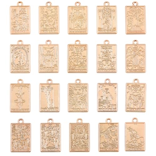 SUNNYCLUE 1 Box 40pcs 20 Styles Tarot Card Charms Tarot Charm Rectangle Alloy Light Gold Vintage Magic Good Lucky Fortune Card Pendants for Jewelry Making Bracelets Earrings DIY Crafting Supplies - color: Light Gold