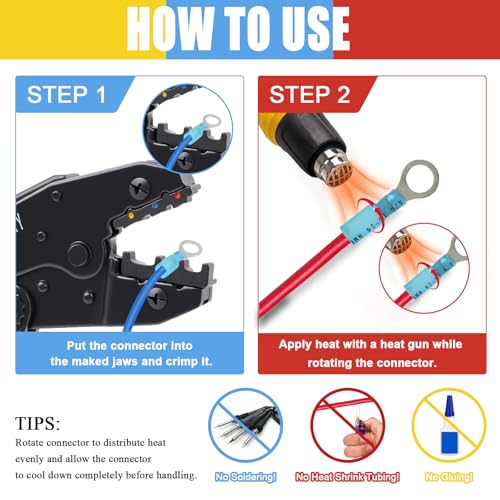 YNZDRWA Crimping Tool for Heat Shrink Connectors, Upgraded Wire Crimper Tool, Ratcheting Wire Terminal Crimper - Crimping Pliers - Ratchet Terminal Crimper for 10 to 22 AWG Wire