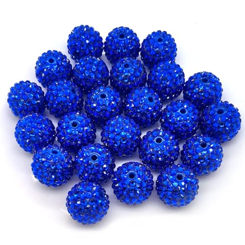 50pcs 20mm Large Size Rhinestone Disco Ball Beads Round Spacer Color Painted Charms for Jewelry Bracelet Necklace Pen Bag Chain Making Crafts Beading Supplies (20mm Blue) - color: 20mm blue