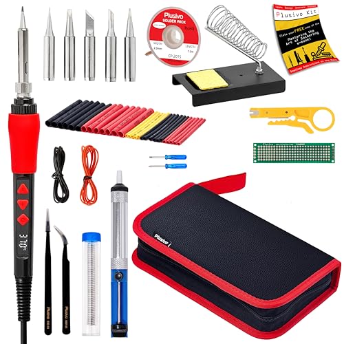 Soldering Iron Kit, 60W LED Display Digital Solder Pen, 5pcs Replaceable Tips, 21-in-1 Fast Heating with Solder Wire, Stand, Desoldering Pump, Wire Stripper, for Electronics Repair Hobby DIY 120V - color: Digital Soldering Iron Kit 1