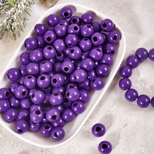 240pcs Purple Color Wood Beads 16mm Large Hole:6mm for Craft Art Work (Hole:6mm) - color: Purple
