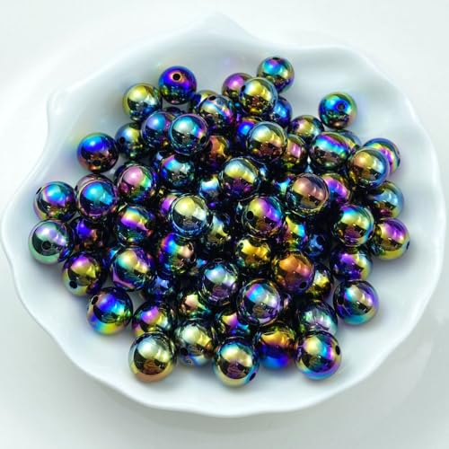100 PCS 12mm Acrylic Round Beads Clear AB Colors Bubble Spacer Beads Loose Craft Beads for DIY Jewelry Making Bracelet Necklace Earring Ornament Wind Chimes Key Chains(Black AB) - color: 10-Black AB, size: 12mm