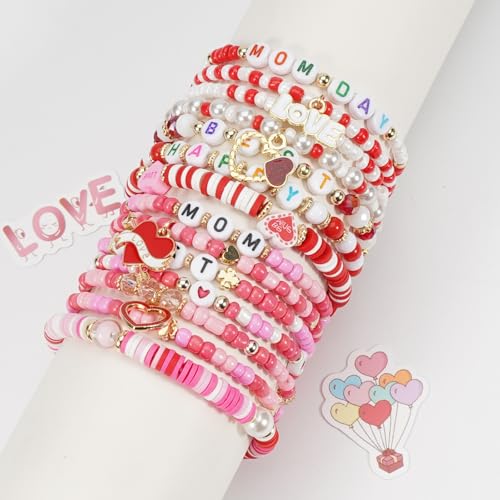 Twinfree Bohemia Beaded Bracelet for Women, Polymer Clay Stretch Bracelets - color: color 25