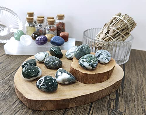MAIBAOTA Moss Agate Crystals Bulk Tumbled Polished Natural Gemstones for Vase - color: Green-moss Agate Stone, size: 100 g