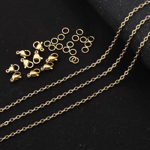66Feet 18K Gold Stainless Steel Necklace Chains Cable Link Chains for Jewelry Making DIY Craft Kit with Lobster Clasps Jump Rings - color: 66Feet-Gold, size: 1.0mm