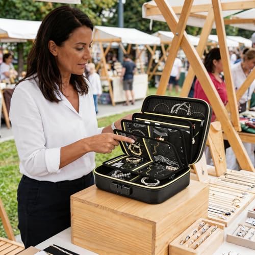 Fireproof Travel Jewelry Organizer Case with Lock, Portable Jewelry Binder with 6 Detachable Loose-leaf Pages, Clear Storage Book for Necklaces, Earrings, Rings & Bracelets (Bag Only)
