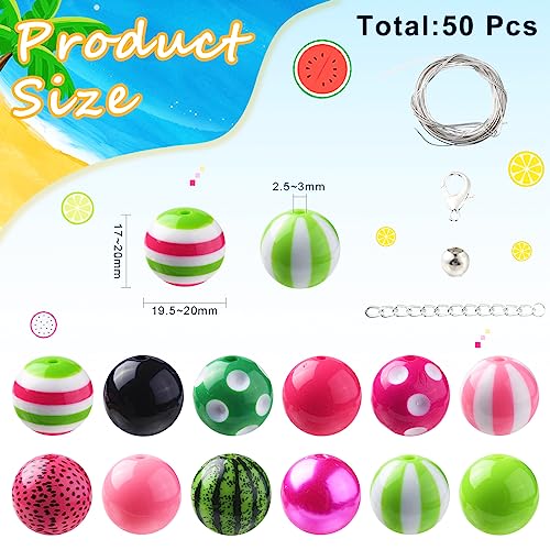 DanLingJewelry 50Pcs 20mm Colorful Summer Acrylic Bubblegum Beads Watermelon Pink Green Acrylic Round Ball Beads for Jewelry Making Craft - color: 50pcs - summer