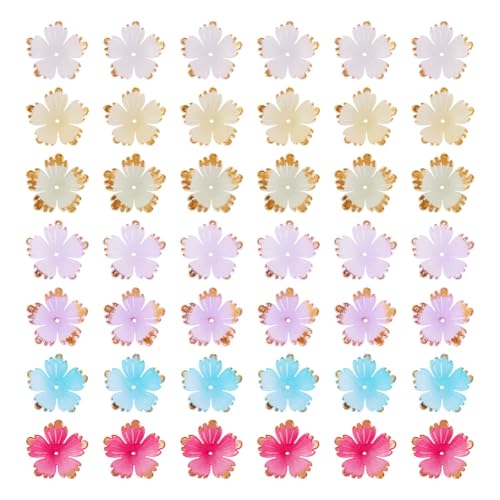 Beadthoven 120Pcs Flower Acrylic Bead Caps Colorful Cherry Blossom Flower Beads with Golden Metal Enlaced 5-Petal Flower Loose Spacers Bead for Earrings Bracelet Necklace DIY Crafts Supplies - color: Cherry Blossom-Colorful