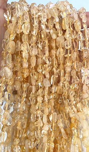 6-8mm Natural Citrine Nuggets Oval Free Tumbled Pebble Semi Precious Gemstone Loose Stone Beads Approx 15.5 inch for DIY Jewelry Making - color: Citrine