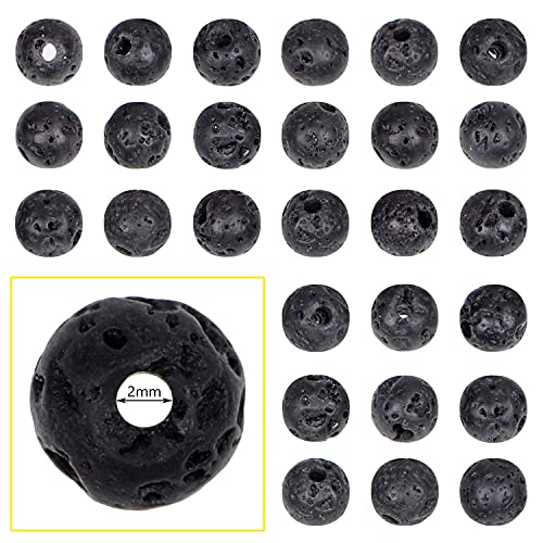 Bymitel 8mm Beads Big Hole 2.0mm Sized Original Natural Stone Beads Gemstone Round Loose Beads 45pcs Energy Healing Strand Loose Beads for Jewelry Making Bracelets Anklets (8mm, Black Lava) - color: Black Lava, size: 8mm