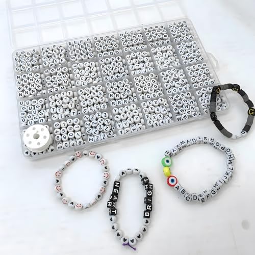 Black Alphabet Beads A-Z 1350+Pcs Letter Bead, Acrylic 4x7mm Round Digit Letter Beads Kits,Bracelets Necklaces DIY Jewelry Making Kits (Black,1350+PCS) - color: Black