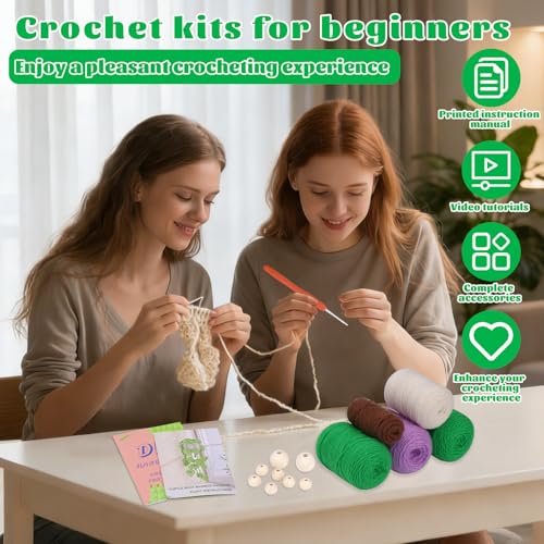 Kogyxe Beginners Crochet Kit, Amigurumi Crochet Starter Kits w Step-by-Step Video Tutorials, Hanging Potted Plants Knitting Starter Pack for Beginners Decoration, Wisteria Flower (40%+ Yarn) - size: Wisteria Flower