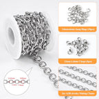 YOUBEIYEE 6.5 Feet Silver Chains Bulk Oval Link Chain Roll Chunky Stainless Steel Chain for Jewelry Making - color: Circle Silver