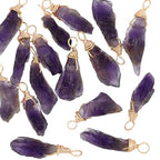 FINGERINSPIRE 16pcs About 28mm Natural Amethyst Pendant Bulk Irregular Amethyst Charms Raw Amethyst Copper Wire Wrapped Pendants Natural Stone Healing Crystal Gemstone Charm for Jewelry Making