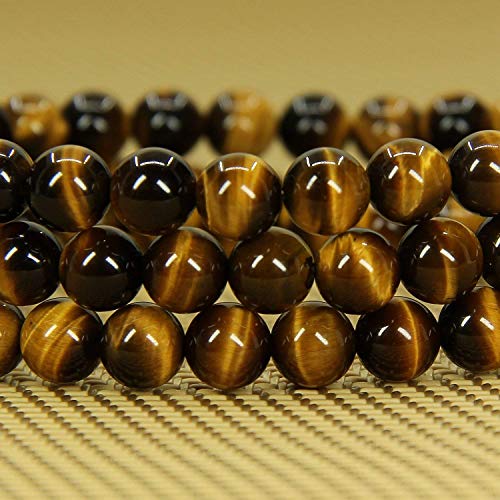 Angelstones Handmade Natural Healing Gemstone 6mm Round Beads Stretch Crystal Bracelet 7 Inch Unisex - color: Golden Tiger Eye