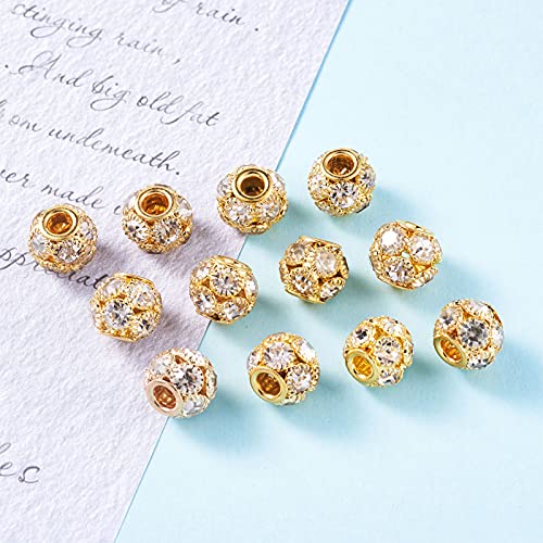 Craftdady 30Pcs 12mm Crystal Rhinestone Rondelle Spacer Beads Golden Disco Ball Loose Beads for Jewelry Making - color: Golden-12x10mm