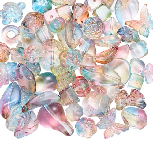 100G Glass Assorted Beads for Jewelry Making Gradient Heart Flower Bear Turtle Butterfly Cute Beads for DIY Bracelet Necklace Earrings Keychains Craft Making - color: Colorful