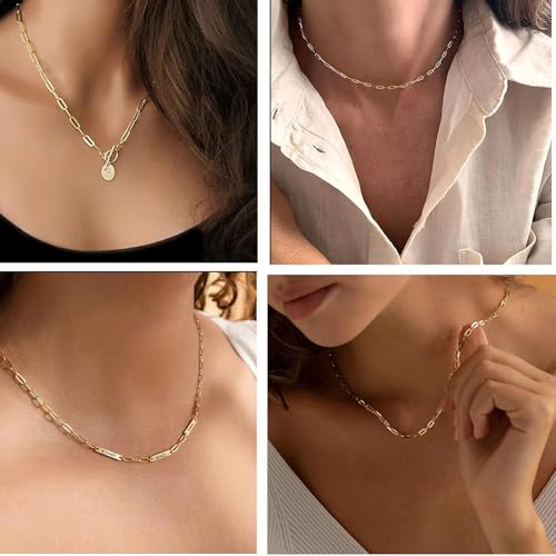Crisjanggo 32.8 Feet 14K Gold Plated Brass Chains for Jewelry Making Long Craft Link Chain Roll Paperclip Necklace Chains Bulk with Jump Rings Lobster Clasps Extender Chain - color: Paperclip